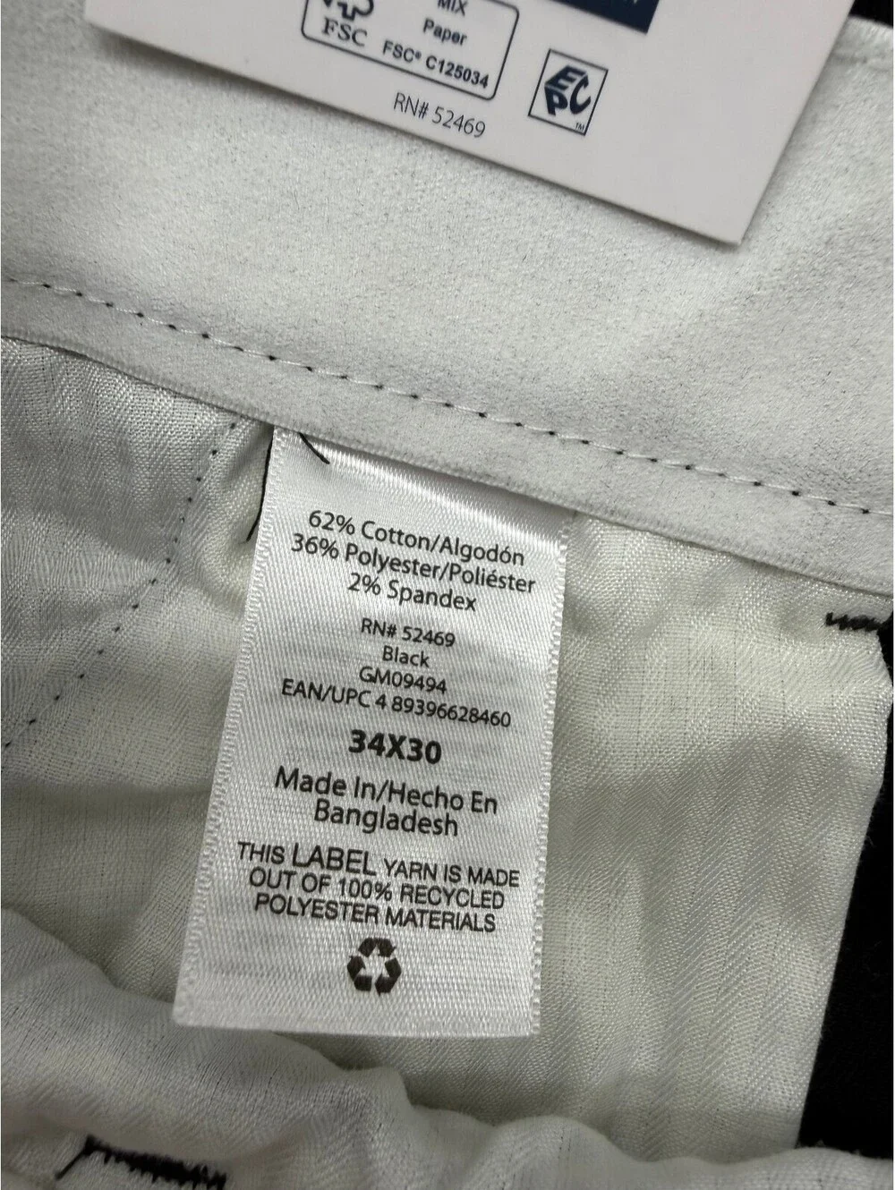 George Men's Khaki Pants Straight Leg Stretch Flat Front Size 34 Black NWT